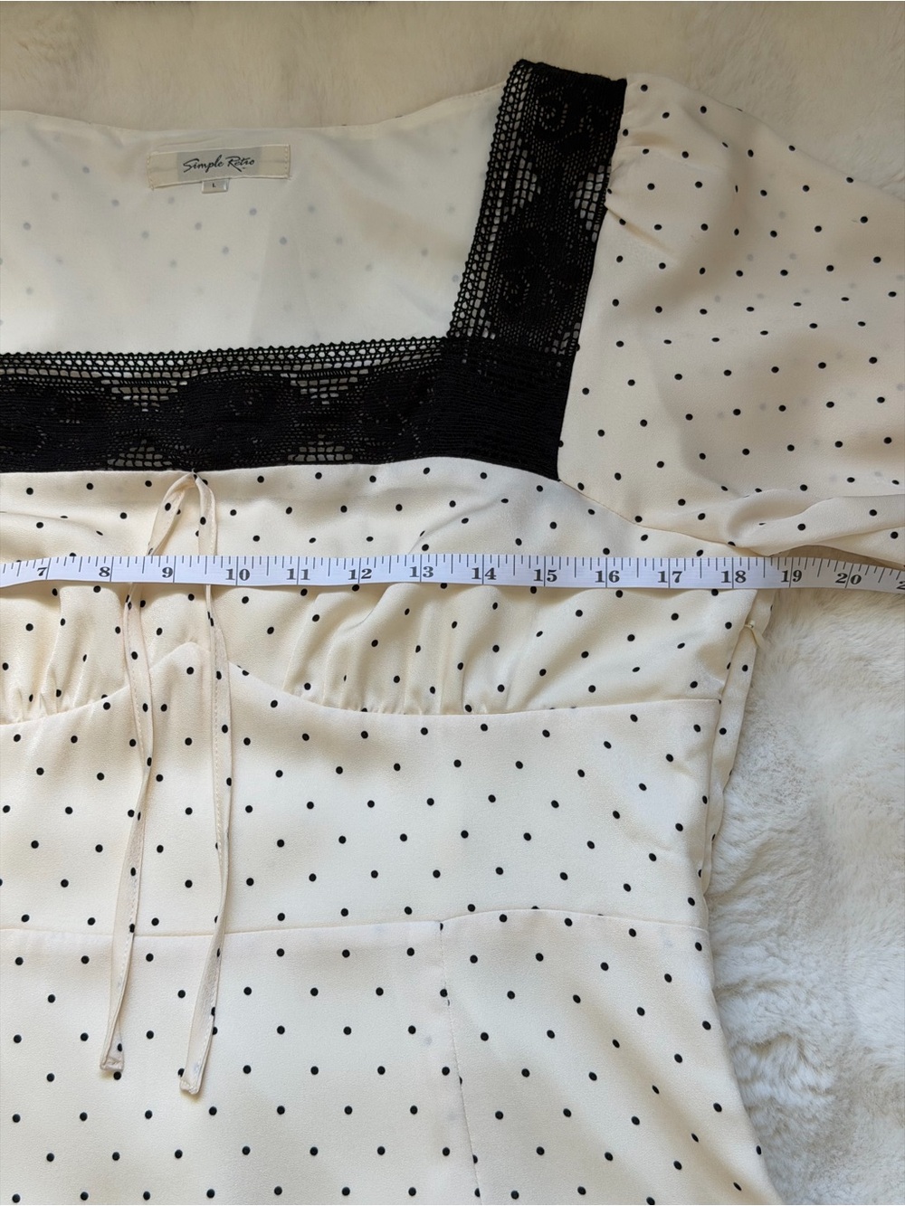 Simple Retro Mazie Long Sleeve Polka Dot Square Neck Midi Dress Lace Trim Cream - Picture 14 of 16